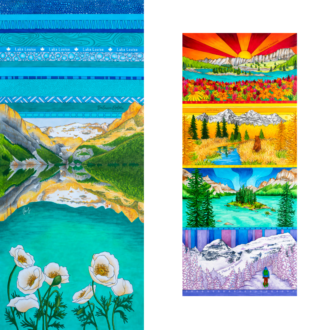 Your Choice: Set of 2 Buffs - Lake Louise Morning Fire, Love Powder, Bow Valley Aurora, Autumn Peaks, Lake Louise Golden Hour, Morant's Curve, Canmore Three Sisters, Rainbow Rockies, Rainbow Rockies Jr. ⌲ LIMITED EDITION