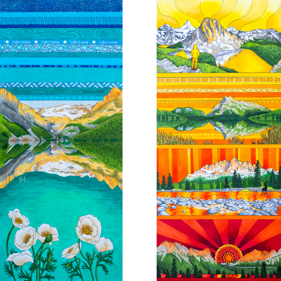 Your Choice: Set of 2 Buffs - Lake Louise Morning Fire, Love Powder, Bow Valley Aurora, Autumn Peaks, Lake Louise Golden Hour, Morant's Curve, Canmore Three Sisters, Rainbow Rockies, Rainbow Rockies Jr. ⌲ LIMITED EDITION