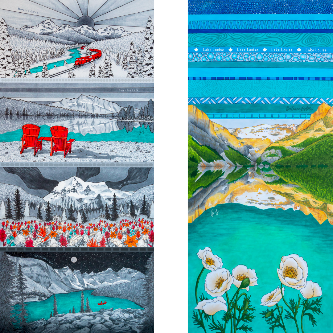 Your Choice: Set of 2 Buffs - Lake Louise Morning Fire, Love Powder, Bow Valley Aurora, Autumn Peaks, Lake Louise Golden Hour, Morant's Curve, Canmore Three Sisters, Rainbow Rockies, Rainbow Rockies Jr. ⌲ LIMITED EDITION