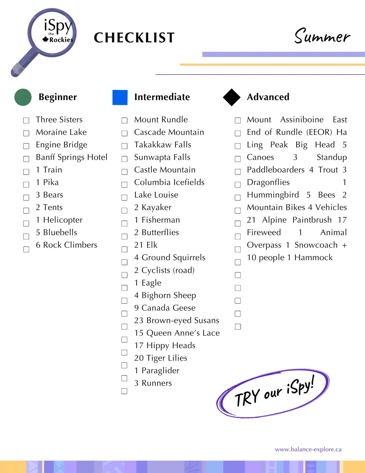 iSpy Checklist - Summer