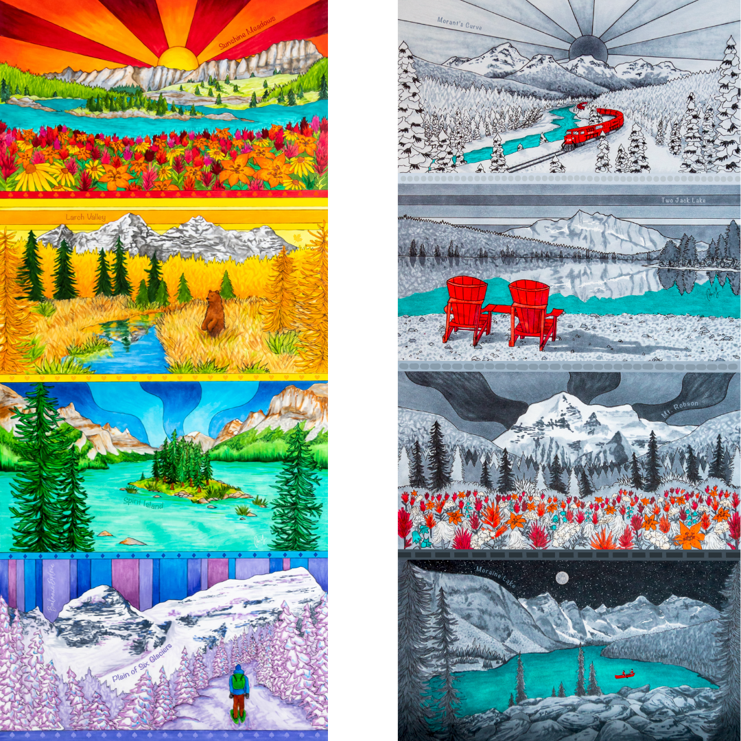 Your Choice: Set of 2 Buffs - Lake Louise Morning Fire, Love Powder, Bow Valley Aurora, Autumn Peaks, Lake Louise Golden Hour, Morant's Curve, Canmore Three Sisters, Rainbow Rockies, Rainbow Rockies Jr. ⌲ LIMITED EDITION