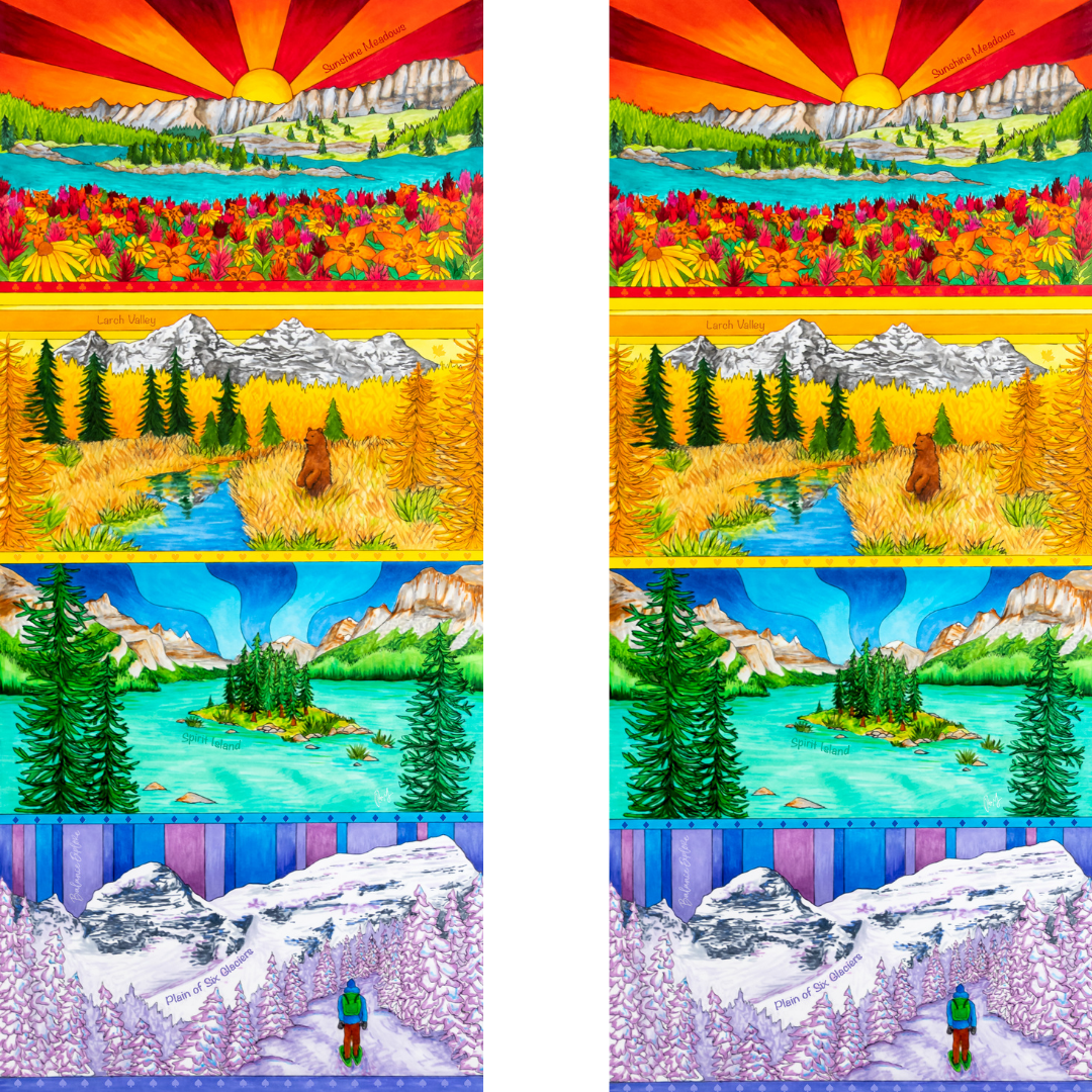 Your Choice: Set of 2 Buffs - Lake Louise Morning Fire, Love Powder, Bow Valley Aurora, Autumn Peaks, Lake Louise Golden Hour, Morant's Curve, Canmore Three Sisters, Rainbow Rockies, Rainbow Rockies Jr. ⌲ LIMITED EDITION