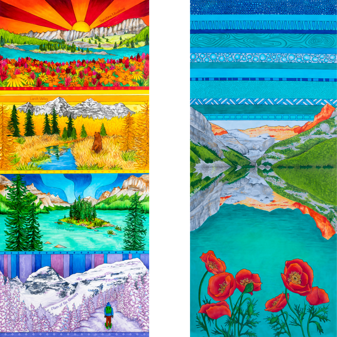Your Choice: Set of 2 Buffs - Lake Louise Morning Fire, Love Powder, Bow Valley Aurora, Autumn Peaks, Lake Louise Golden Hour, Morant's Curve, Canmore Three Sisters, Rainbow Rockies, Rainbow Rockies Jr. ⌲ LIMITED EDITION
