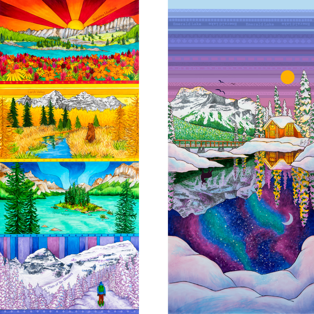 Your Choice: Set of 2 Buffs - Lake Louise Morning Fire, Love Powder, Bow Valley Aurora, Autumn Peaks, Lake Louise Golden Hour, Morant's Curve, Canmore Three Sisters, Rainbow Rockies, Rainbow Rockies Jr. ⌲ LIMITED EDITION