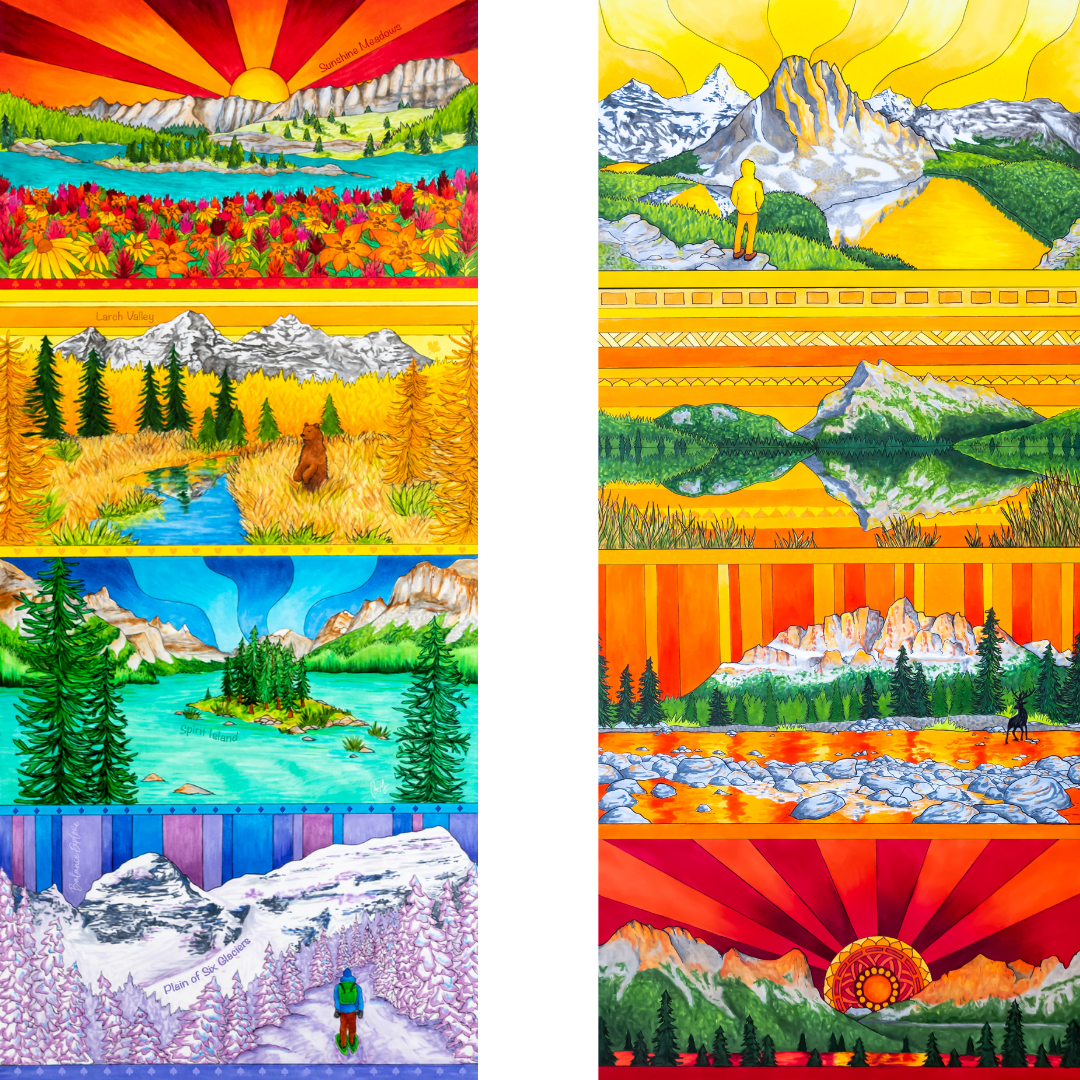 Your Choice: Set of 2 Buffs - Lake Louise Morning Fire, Love Powder, Bow Valley Aurora, Autumn Peaks, Lake Louise Golden Hour, Morant's Curve, Canmore Three Sisters, Rainbow Rockies, Rainbow Rockies Jr. ⌲ LIMITED EDITION