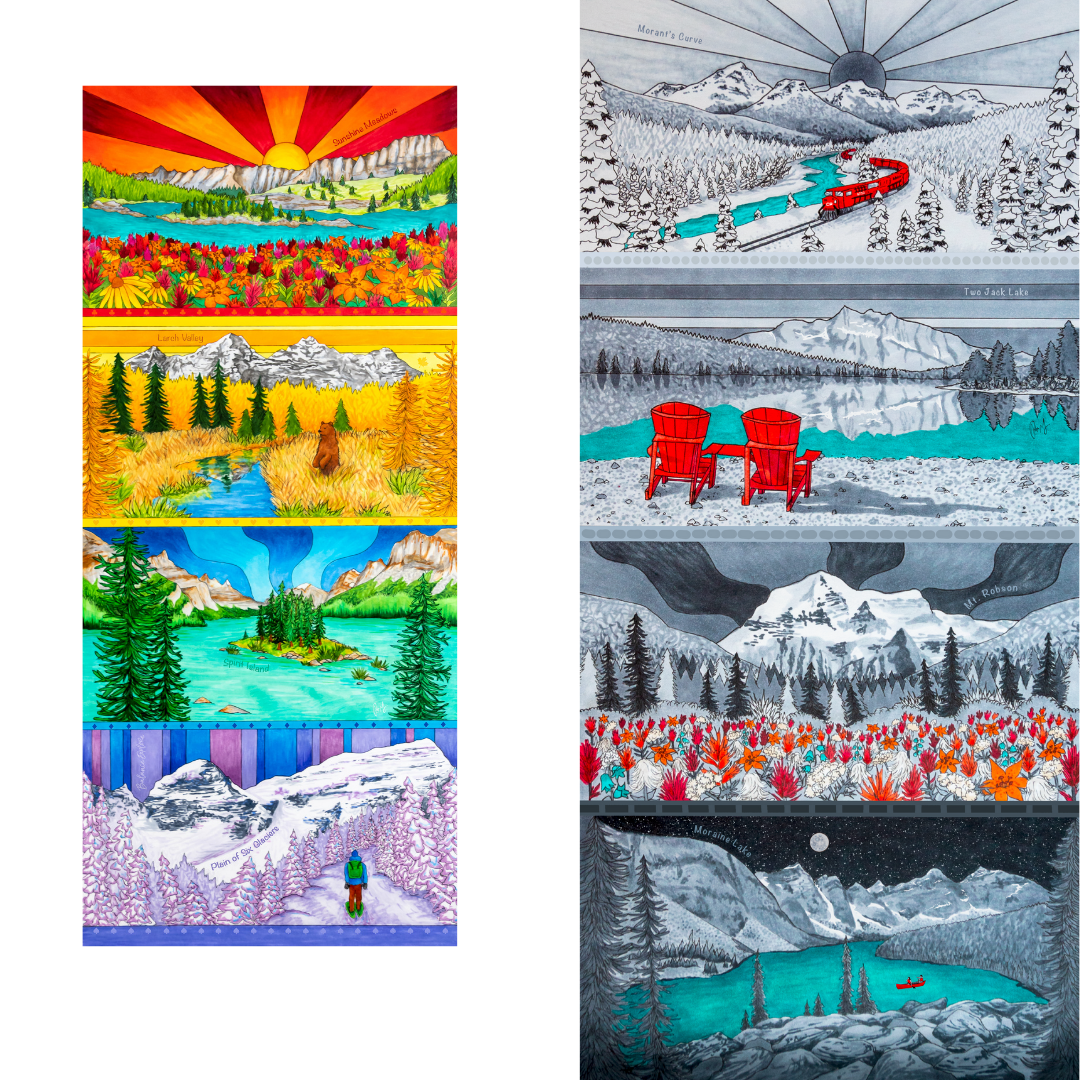 Your Choice: Set of 2 Buffs - Lake Louise Morning Fire, Love Powder, Bow Valley Aurora, Autumn Peaks, Lake Louise Golden Hour, Morant's Curve, Canmore Three Sisters, Rainbow Rockies, Rainbow Rockies Jr. ⌲ LIMITED EDITION