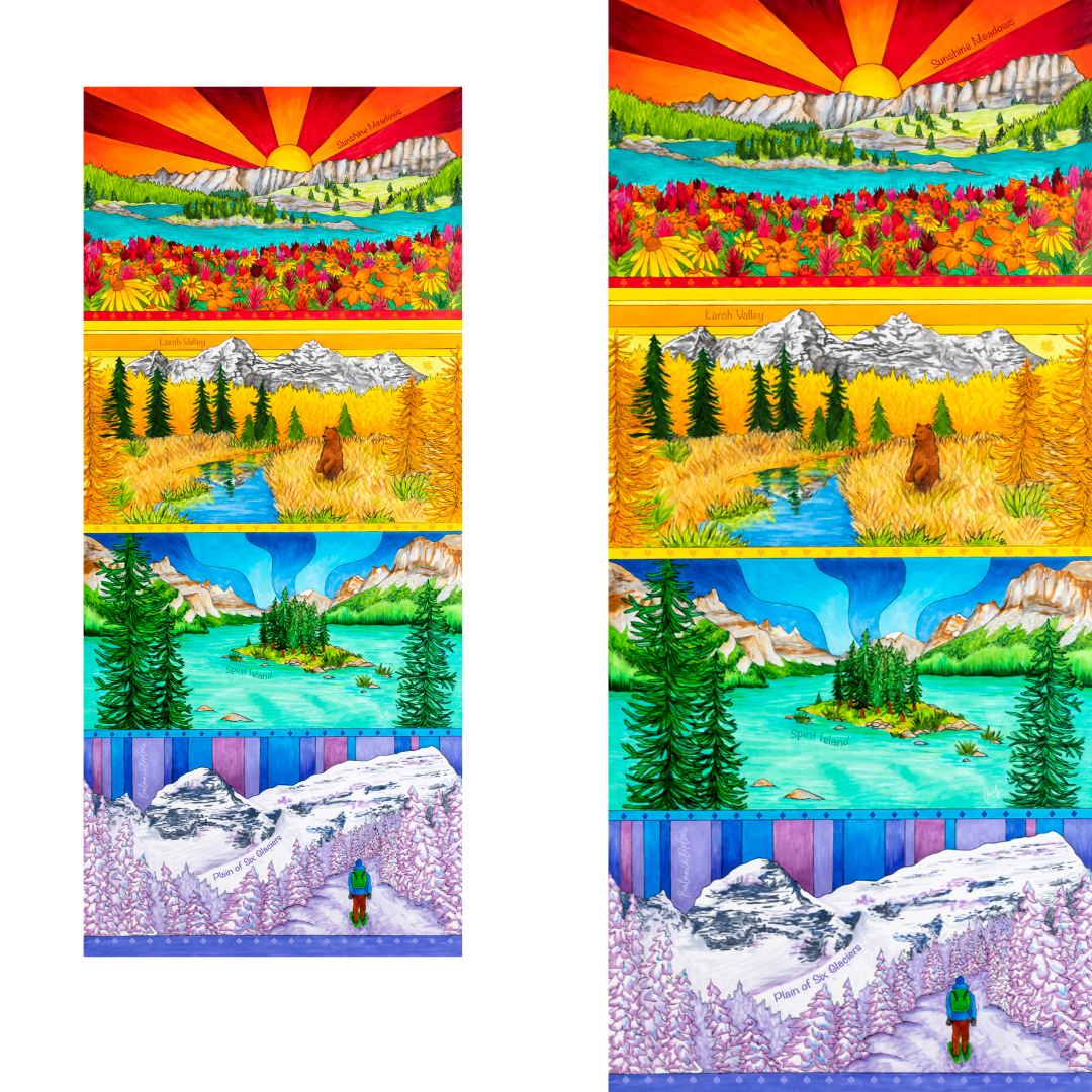 Your Choice: Set of 2 Buffs - Lake Louise Morning Fire, Love Powder, Bow Valley Aurora, Autumn Peaks, Lake Louise Golden Hour, Morant's Curve, Canmore Three Sisters, Rainbow Rockies, Rainbow Rockies Jr. ⌲ LIMITED EDITION