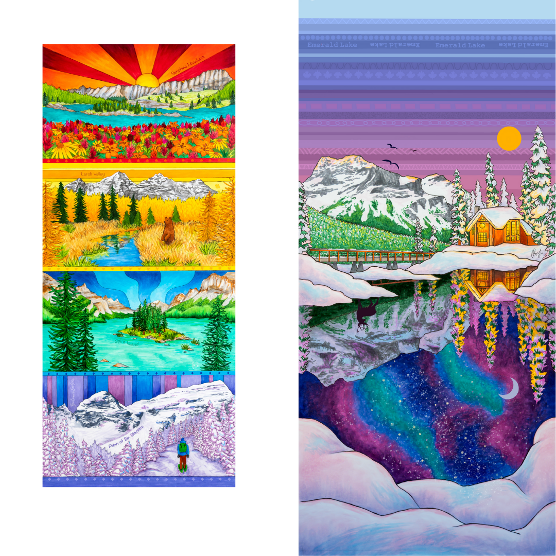 Your Choice: Set of 2 Buffs - Lake Louise Morning Fire, Love Powder, Bow Valley Aurora, Autumn Peaks, Lake Louise Golden Hour, Morant's Curve, Canmore Three Sisters, Rainbow Rockies, Rainbow Rockies Jr. ⌲ LIMITED EDITION
