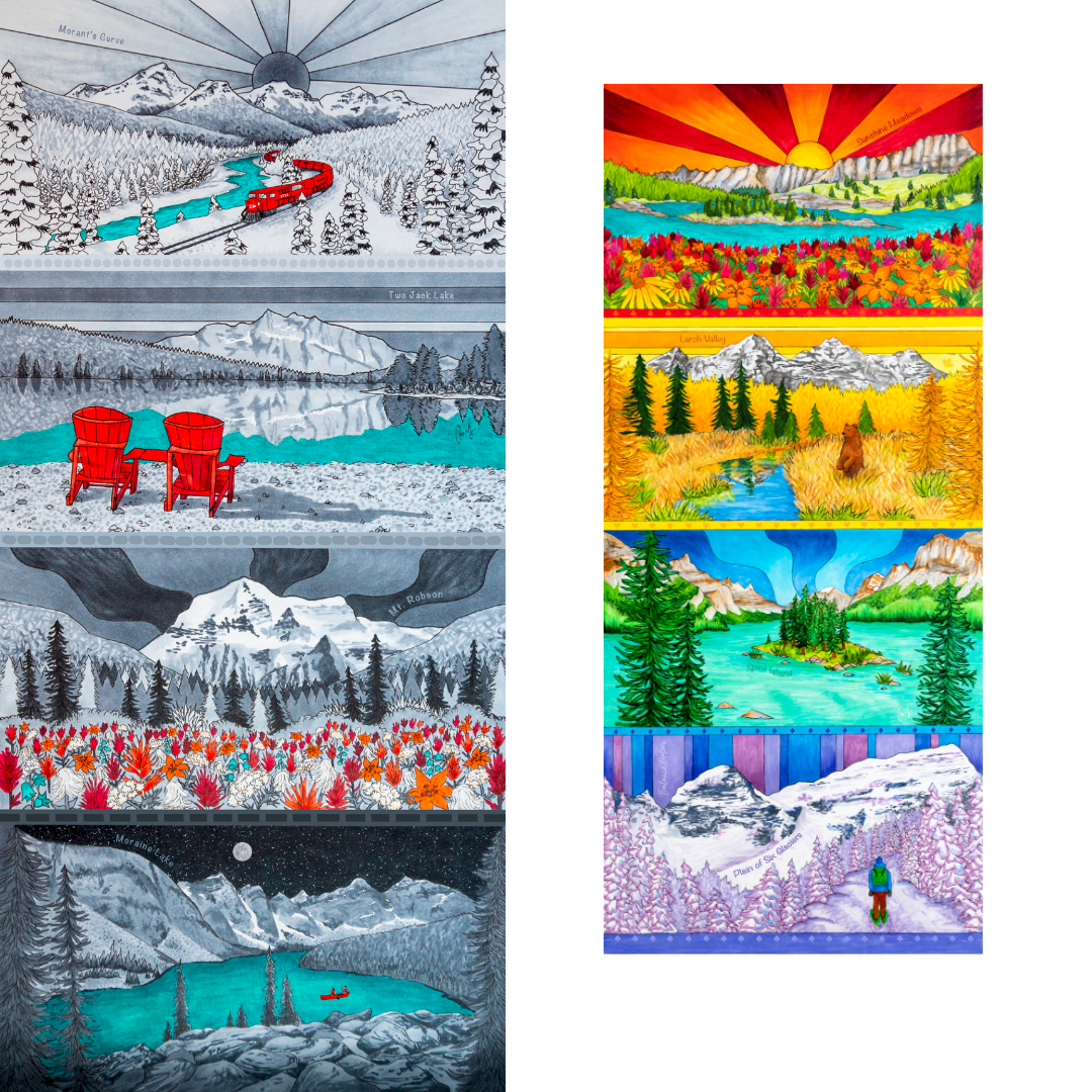 Your Choice: Set of 2 Buffs - Lake Louise Morning Fire, Love Powder, Bow Valley Aurora, Autumn Peaks, Lake Louise Golden Hour, Morant's Curve, Canmore Three Sisters, Rainbow Rockies, Rainbow Rockies Jr. ⌲ LIMITED EDITION