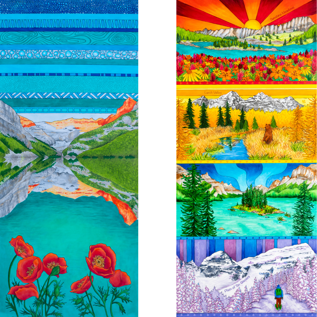 Your Choice: Set of 2 Buffs - Lake Louise Morning Fire, Love Powder, Bow Valley Aurora, Autumn Peaks, Lake Louise Golden Hour, Morant's Curve, Canmore Three Sisters, Rainbow Rockies, Rainbow Rockies Jr. ⌲ LIMITED EDITION