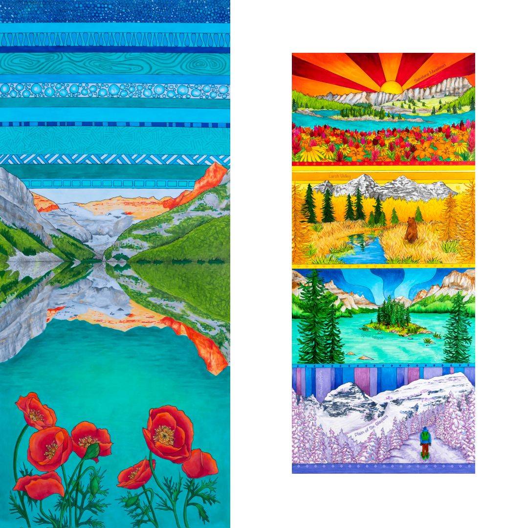 Your Choice: Set of 2 Buffs - Lake Louise Morning Fire, Love Powder, Bow Valley Aurora, Autumn Peaks, Lake Louise Golden Hour, Morant's Curve, Canmore Three Sisters, Rainbow Rockies, Rainbow Rockies Jr. ⌲ LIMITED EDITION