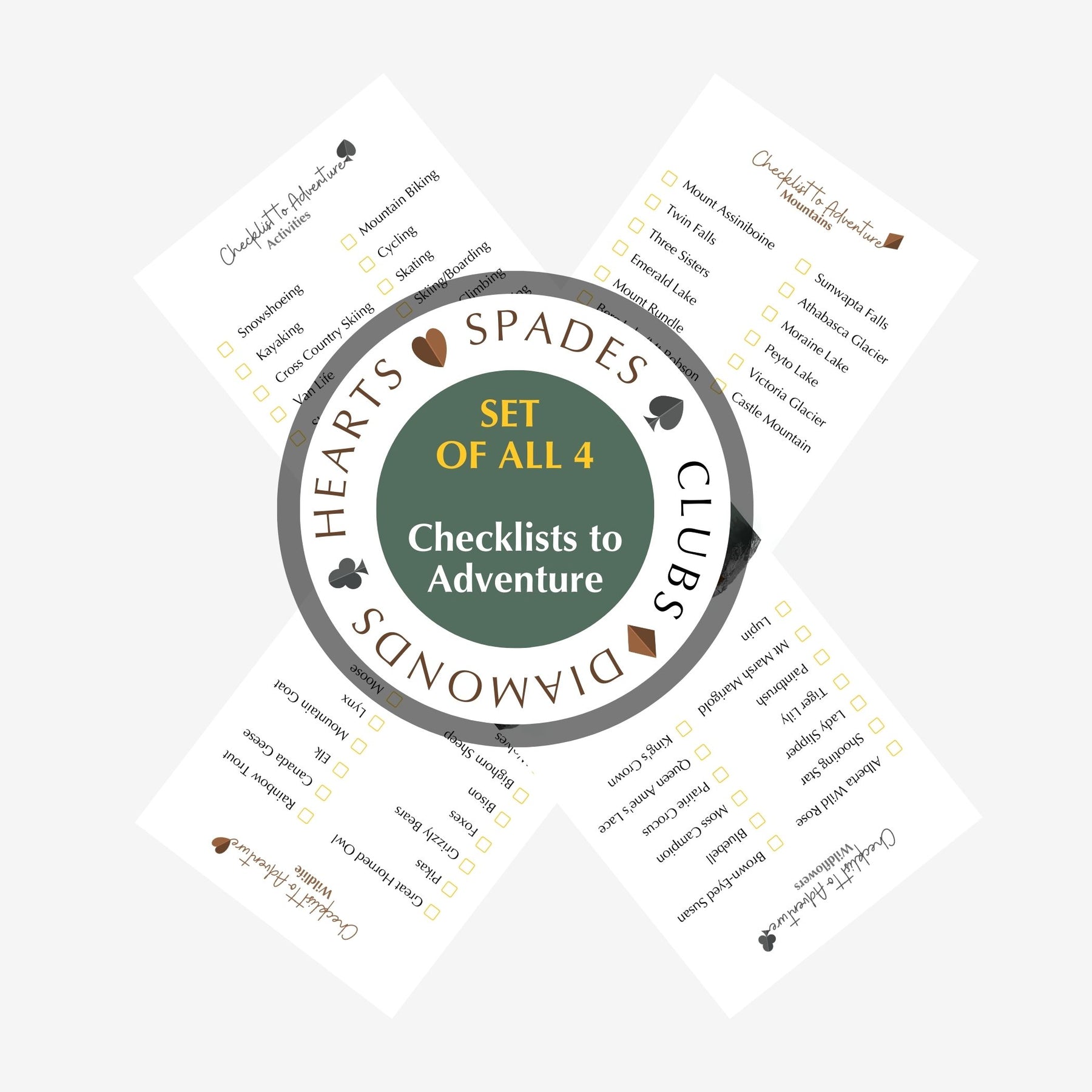 Set of all 4 Checklists to Adventure: Mountains•Wildlife•Activities•Wildflowers
