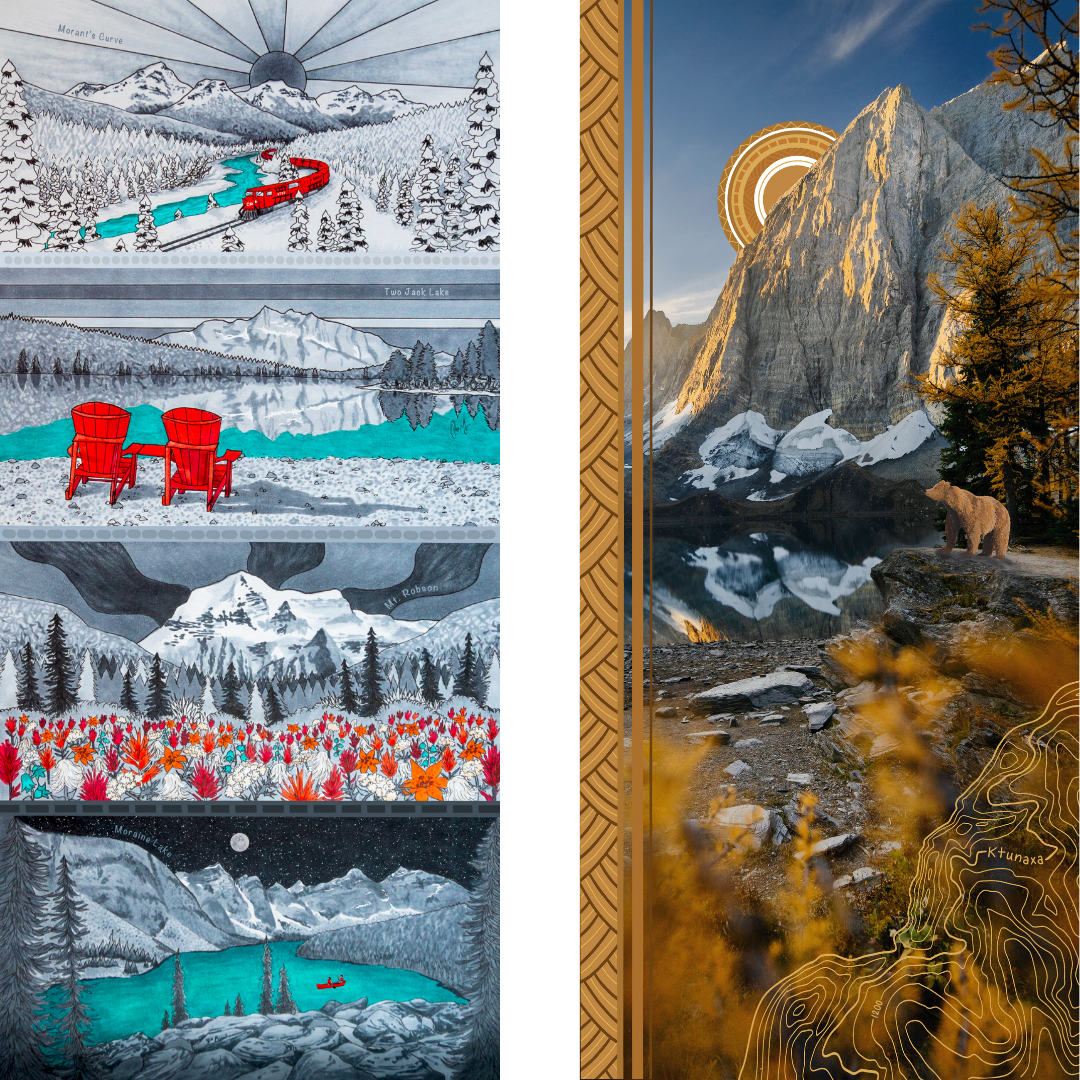 Your Choice: Set of 2 Buffs - Lake Louise Morning Fire, Love Powder, Bow Valley Aurora, Autumn Peaks, Lake Louise Golden Hour, Morant's Curve, Canmore Three Sisters, Rainbow Rockies, Rainbow Rockies Jr. ⌲ LIMITED EDITION