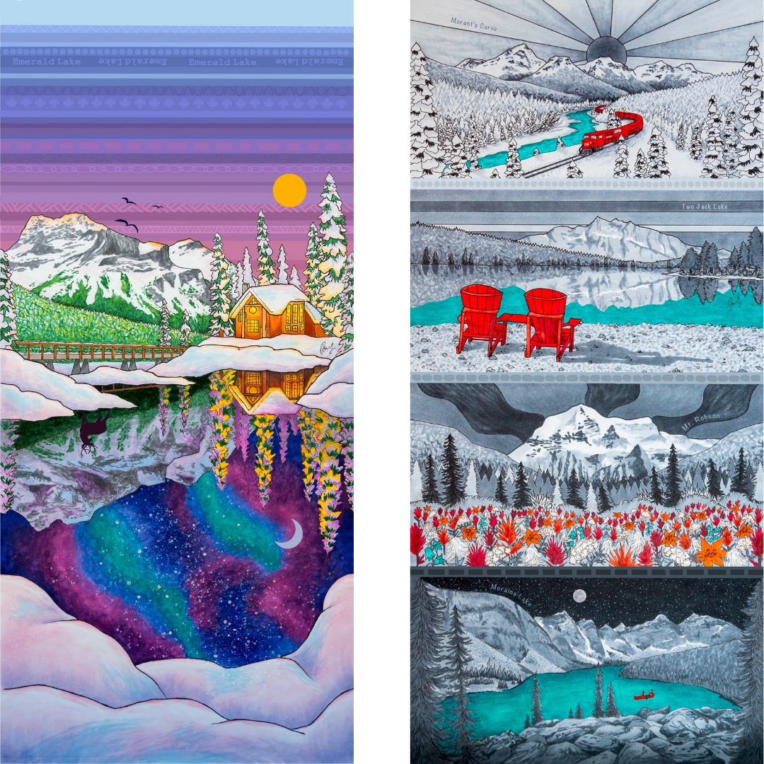 Your Choice: Set of 2 Buffs - Lake Louise Morning Fire, Love Powder, Bow Valley Aurora, Autumn Peaks, Lake Louise Golden Hour, Morant's Curve, Canmore Three Sisters, Rainbow Rockies, Rainbow Rockies Jr. ⌲ LIMITED EDITION