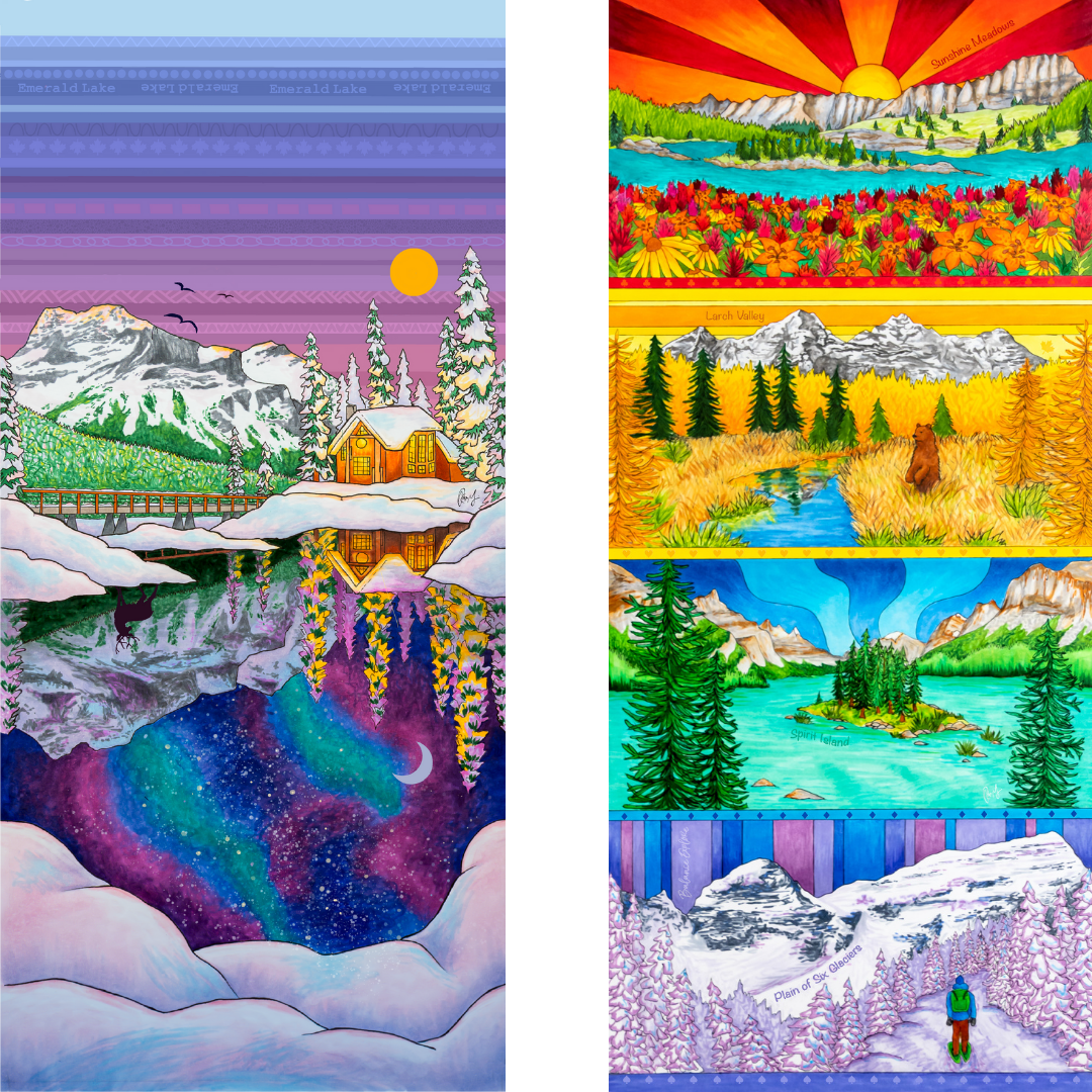 Your Choice: Set of 2 Buffs - Lake Louise Morning Fire, Love Powder, Bow Valley Aurora, Autumn Peaks, Lake Louise Golden Hour, Morant's Curve, Canmore Three Sisters, Rainbow Rockies, Rainbow Rockies Jr. ⌲ LIMITED EDITION