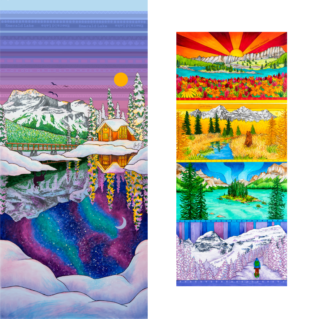 Your Choice: Set of 2 Buffs - Lake Louise Morning Fire, Love Powder, Bow Valley Aurora, Autumn Peaks, Lake Louise Golden Hour, Morant's Curve, Canmore Three Sisters, Rainbow Rockies, Rainbow Rockies Jr. ⌲ LIMITED EDITION