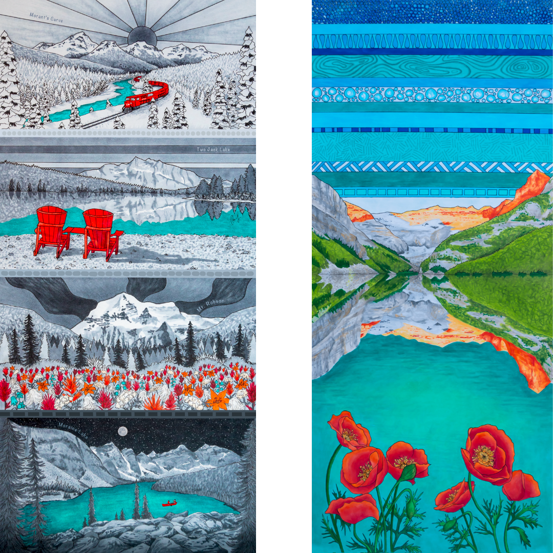 Your Choice: Set of 2 Buffs - Lake Louise Morning Fire, Love Powder, Bow Valley Aurora, Autumn Peaks, Lake Louise Golden Hour, Morant's Curve, Canmore Three Sisters, Rainbow Rockies, Rainbow Rockies Jr. ⌲ LIMITED EDITION