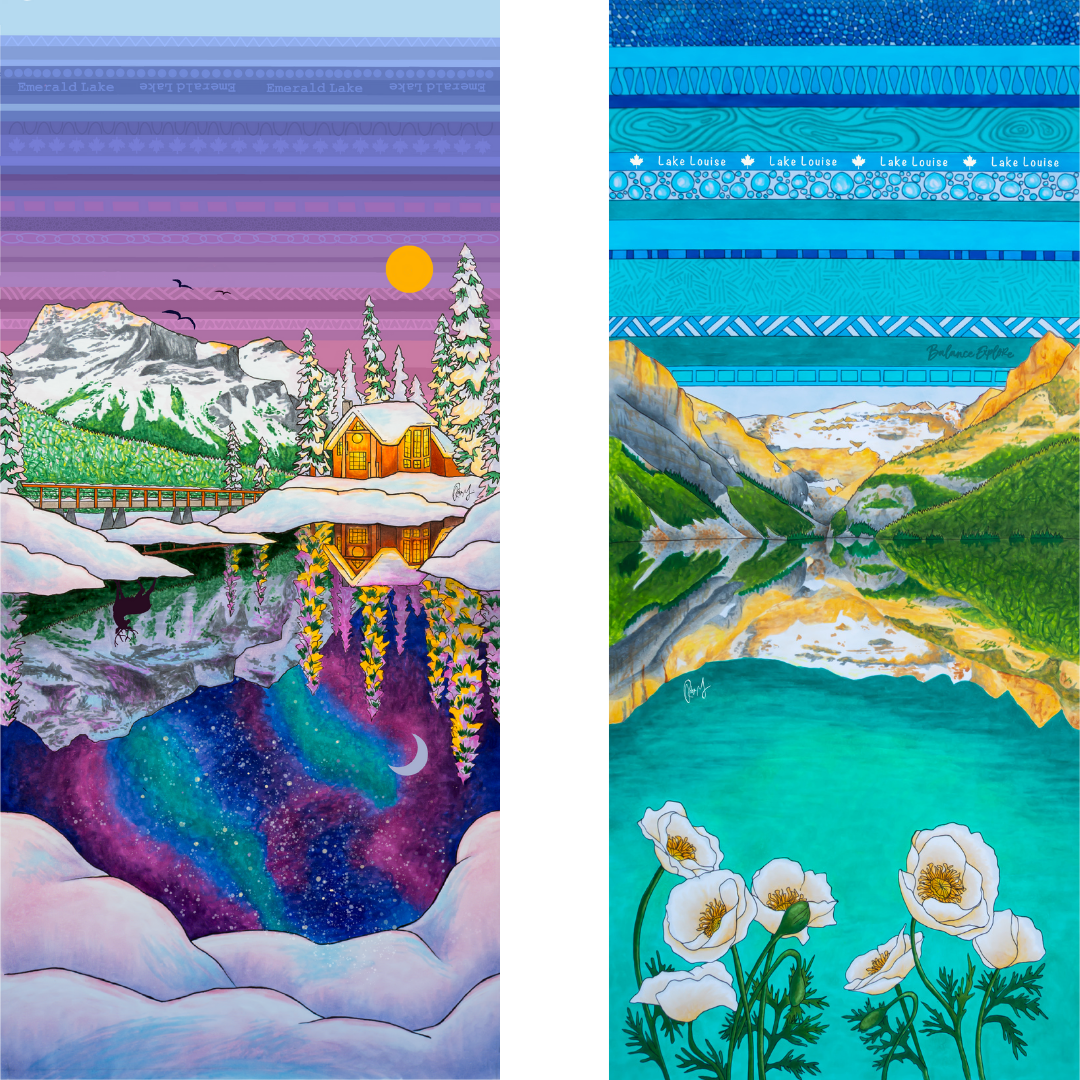 Your Choice: Set of 2 Buffs - Lake Louise Morning Fire, Love Powder, Bow Valley Aurora, Autumn Peaks, Lake Louise Golden Hour, Morant's Curve, Canmore Three Sisters, Rainbow Rockies, Rainbow Rockies Jr. ⌲ LIMITED EDITION