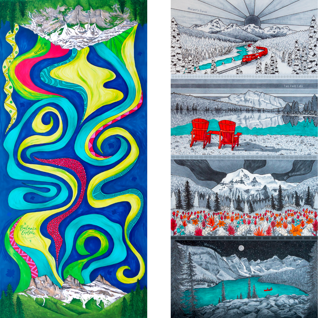Your Choice: Set of 2 Buffs - Lake Louise Morning Fire, Love Powder, Bow Valley Aurora, Autumn Peaks, Lake Louise Golden Hour, Morant's Curve, Canmore Three Sisters, Rainbow Rockies, Rainbow Rockies Jr. ⌲ LIMITED EDITION
