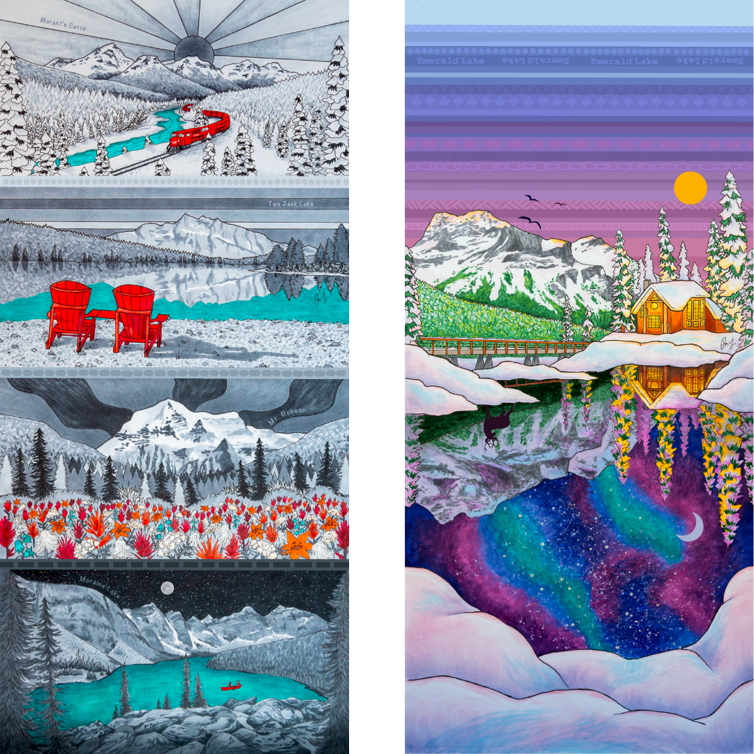 Your Choice: Set of 2 Buffs - Lake Louise Morning Fire, Love Powder, Bow Valley Aurora, Autumn Peaks, Lake Louise Golden Hour, Morant's Curve, Canmore Three Sisters, Rainbow Rockies, Rainbow Rockies Jr. ⌲ LIMITED EDITION