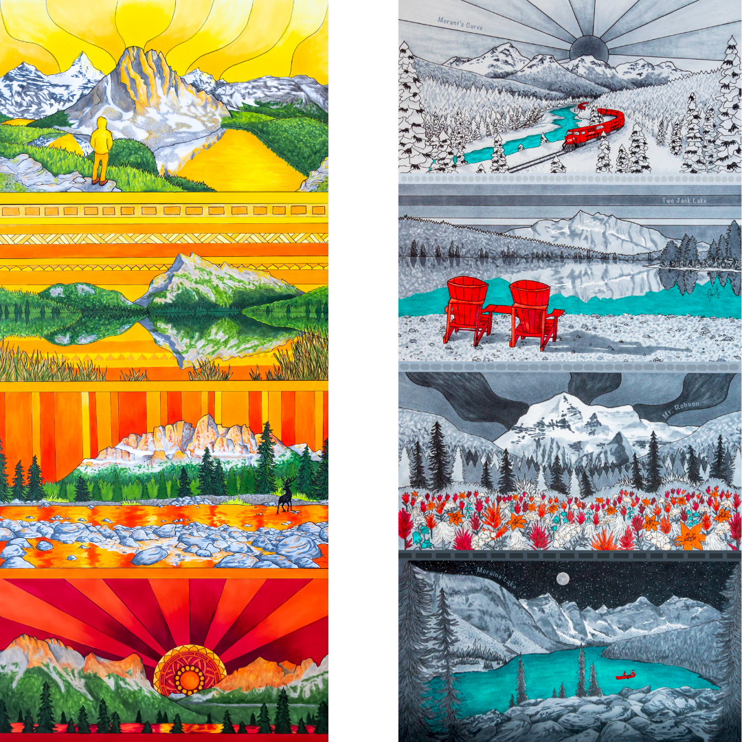 Your Choice: Set of 2 Buffs - Lake Louise Morning Fire, Love Powder, Bow Valley Aurora, Autumn Peaks, Lake Louise Golden Hour, Morant's Curve, Canmore Three Sisters, Rainbow Rockies, Rainbow Rockies Jr. ⌲ LIMITED EDITION
