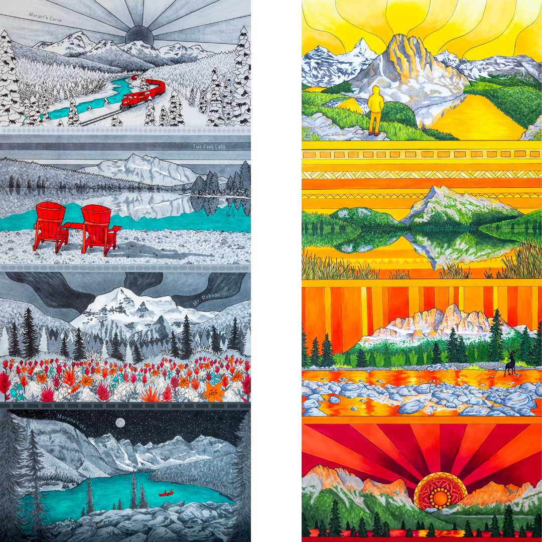 Your Choice: Set of 2 Buffs - Lake Louise Morning Fire, Love Powder, Bow Valley Aurora, Autumn Peaks, Lake Louise Golden Hour, Morant's Curve, Canmore Three Sisters, Rainbow Rockies, Rainbow Rockies Jr. ⌲ LIMITED EDITION