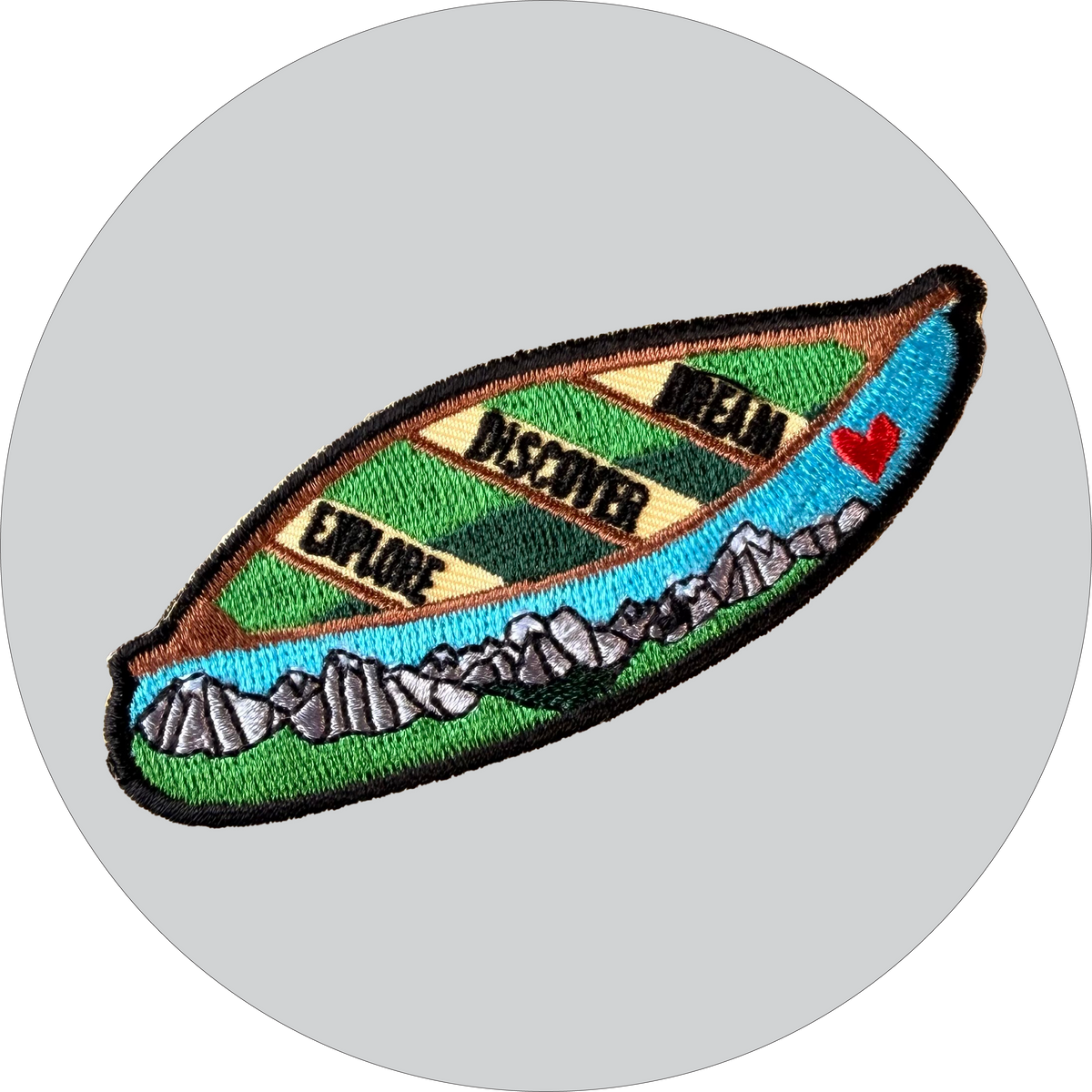 Canoe Embroidered Patch: Dream, Discover, Explore