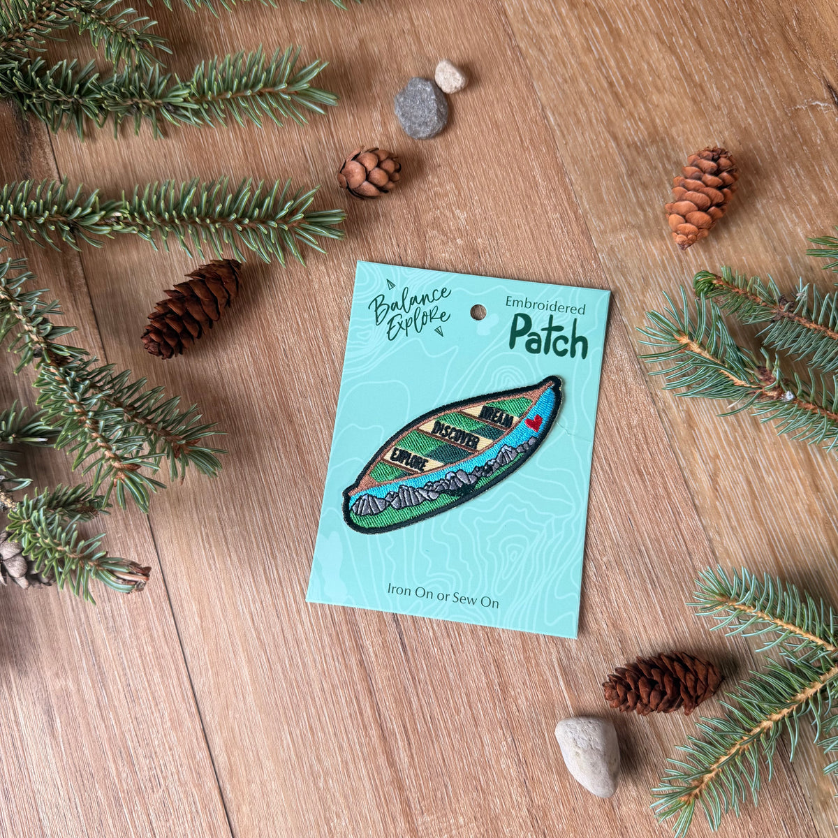 Canoe Embroidered Patch: Dream, Discover, Explore