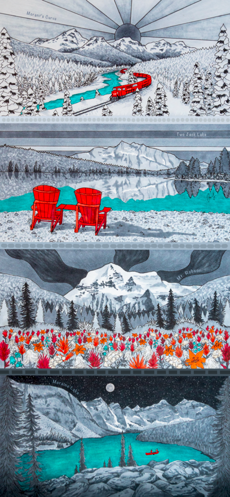 Your Choice: Set of 2 Buffs - Lake Louise Morning Fire, Love Powder, Bow Valley Aurora, Autumn Peaks, Lake Louise Golden Hour, Morant's Curve, Canmore Three Sisters, Rainbow Rockies, Rainbow Rockies Jr. ⌲ LIMITED EDITION