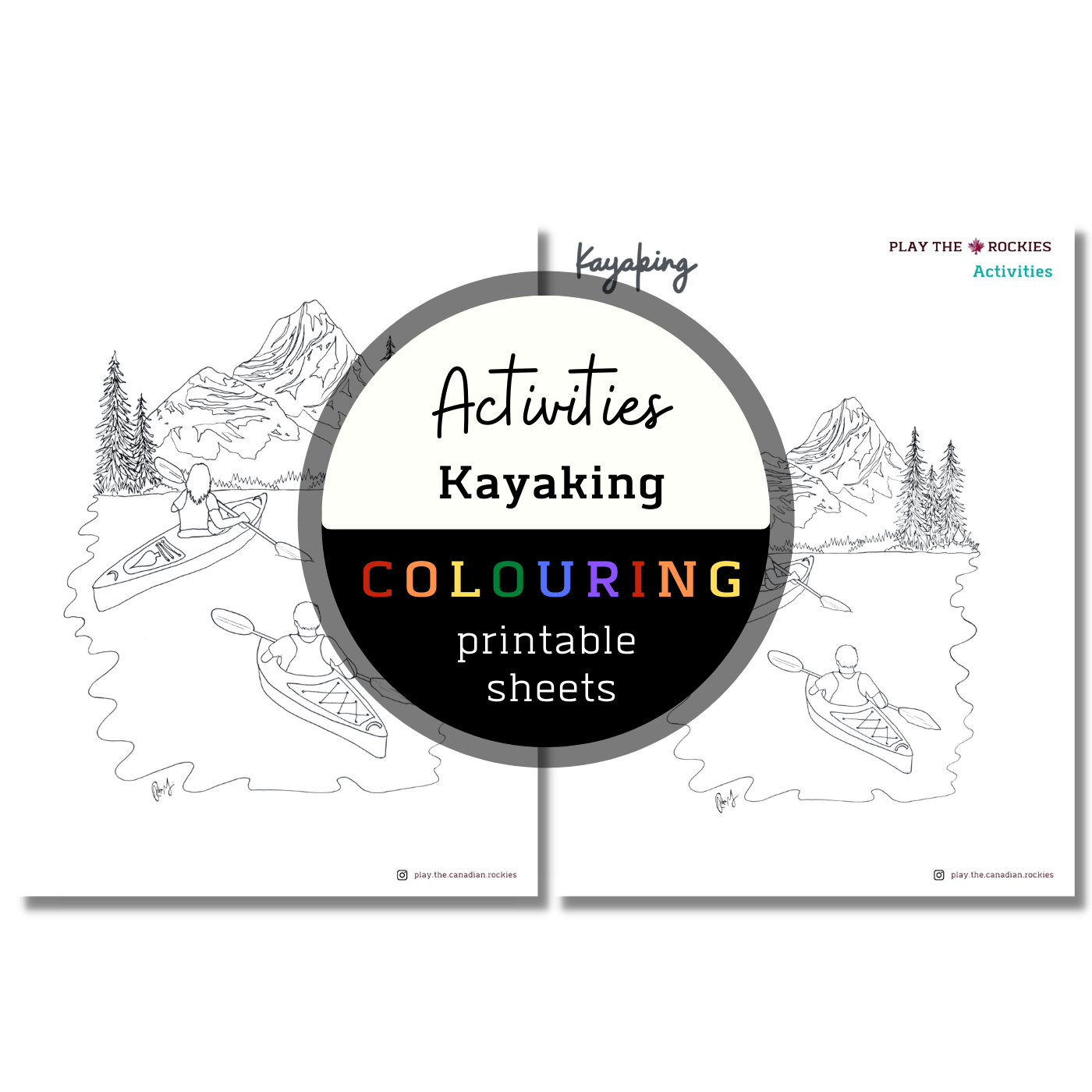 Activities: Kayaking Colouring Sheets ⌲ Printable