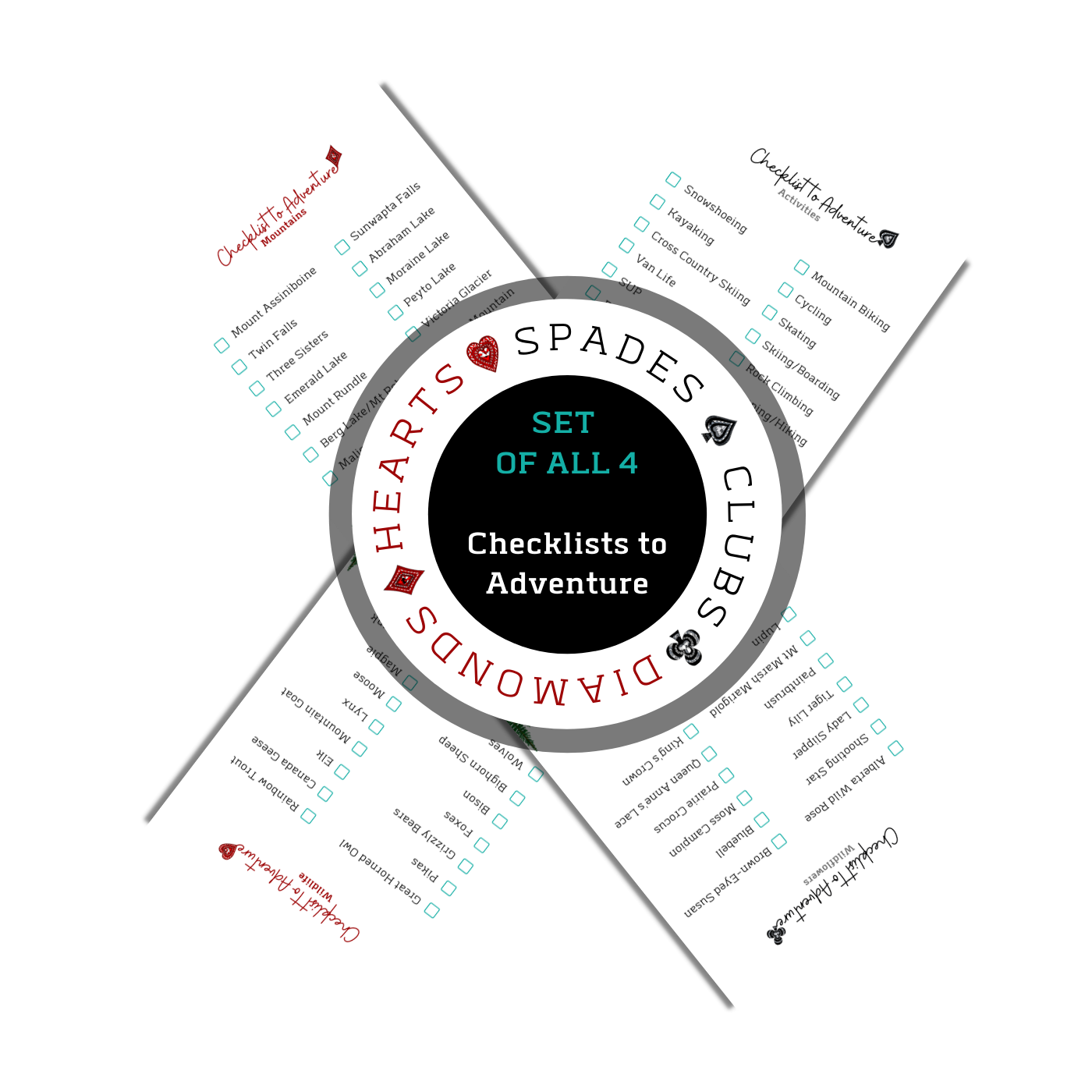 Set of all 4 Checklists to Adventure: Mountains•Wildlife•Activities•Wildflowers