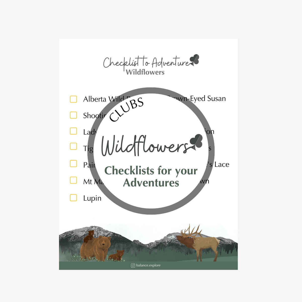 Checklist to Adventure: Wildflowers - Clubs ⌲ Printable