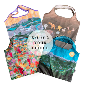 Your Choice: Set of 2 Tote Bags ⌲ Explore the Rockies, Wildflowers of the Rockies, iSpy the Rockies, Wildlife of the Rockies
