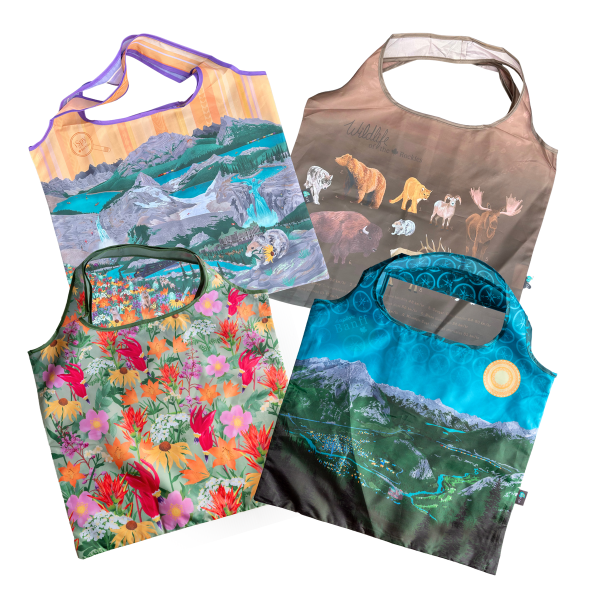 Your Choice: Set of 2 Tote Bags ⌲ Explore the Rockies, Wildflowers of the Rockies, iSpy the Rockies, Wildlife of the Rockies