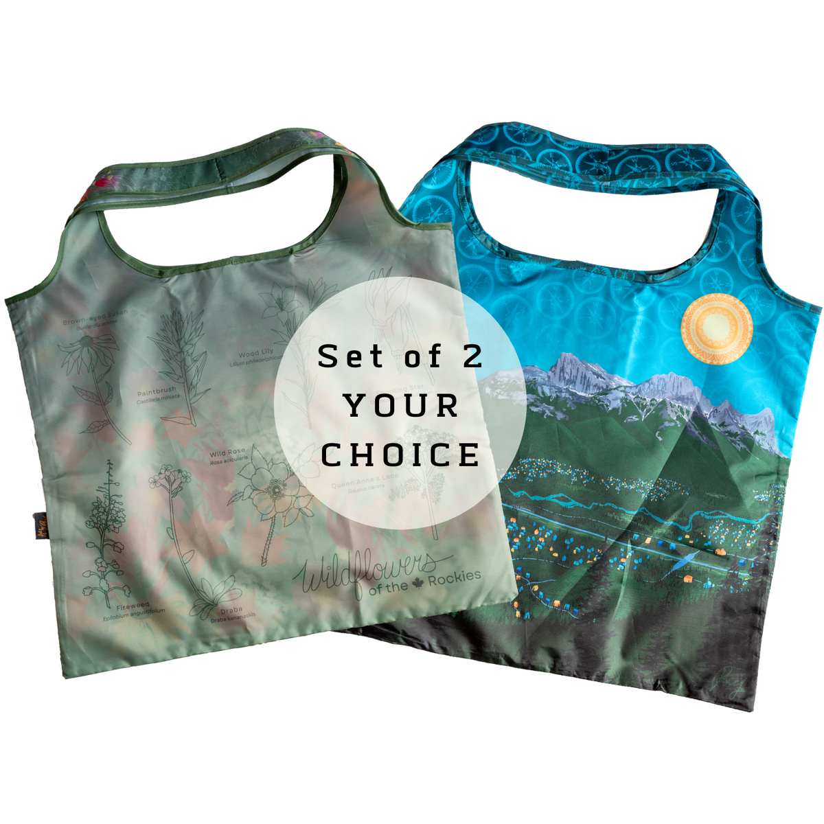 Your Choice: Set of 2 Tote Bags ⌲ Explore the Rockies, Wildflowers of the Rockies