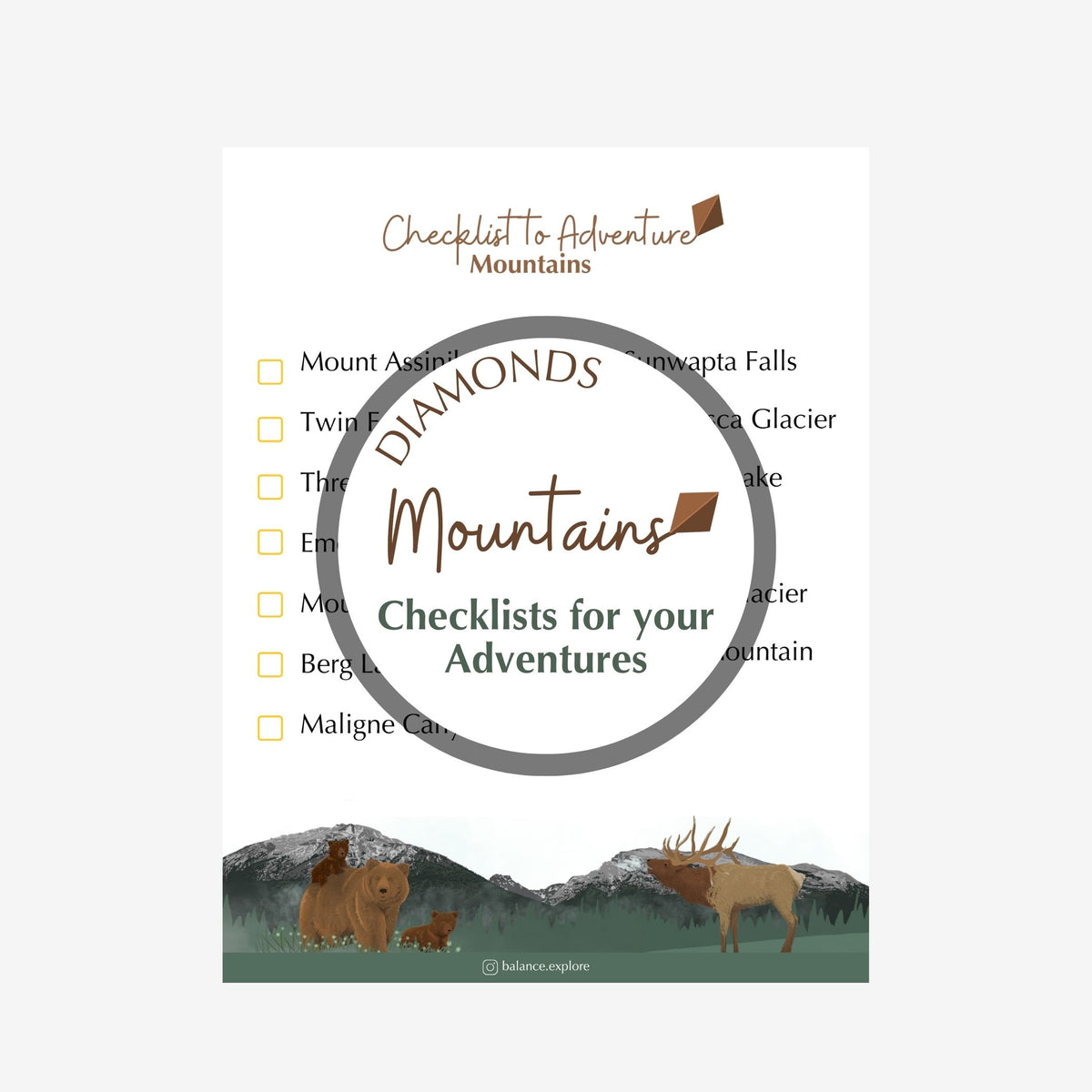 Checklist to Adventure: Mountains - Diamonds ⌲ Printable