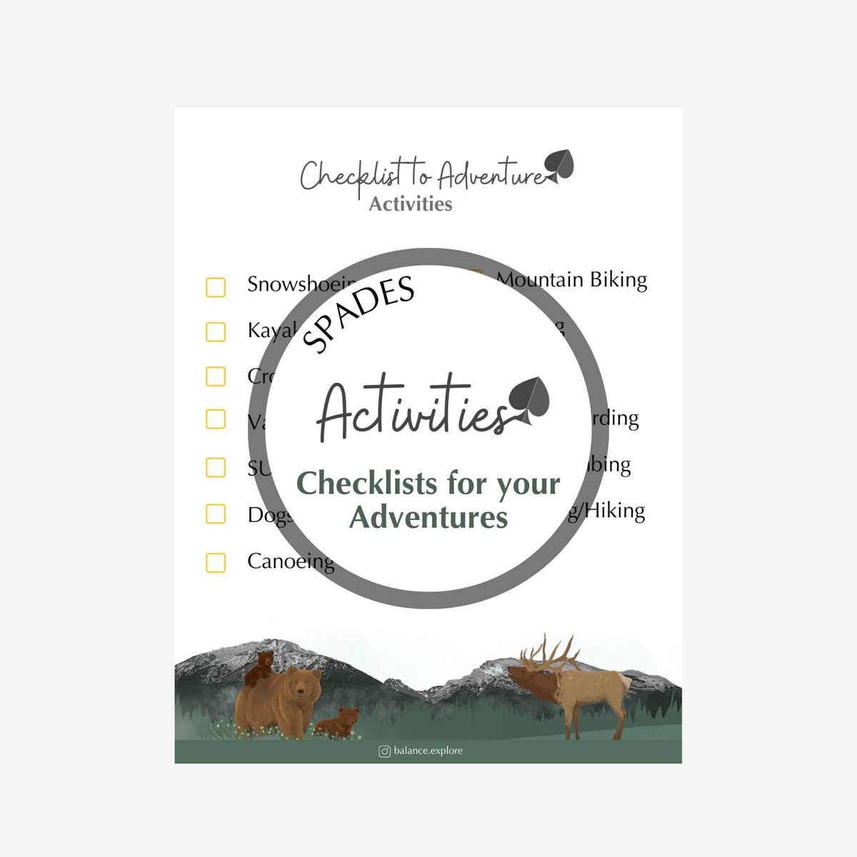 Checklist to Adventure: Activities - Spades ⌲ Printable