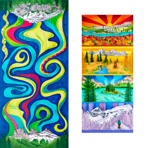 Your Choice: Set of 2 Buffs - Lake Louise Morning Fire, Love Powder, Bow Valley Aurora, Autumn Peaks, Lake Louise Golden Hour, Morant's Curve, Canmore Three Sisters, Rainbow Rockies, Rainbow Rockies Jr. ⌲ LIMITED EDITION