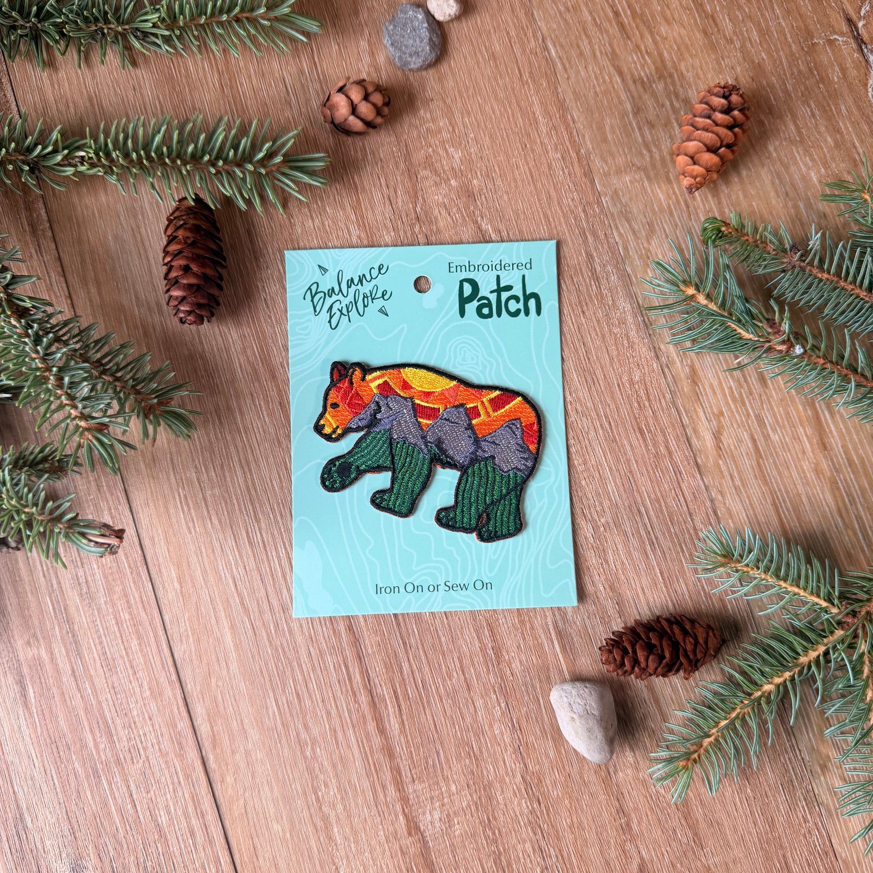 Three Sisters Bear Embroidered Patch: Orange Sky