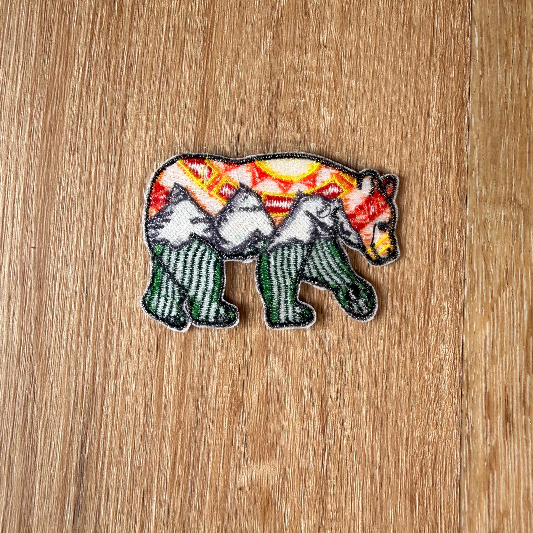 Three Sisters Bear Embroidered Patch: Orange Sky