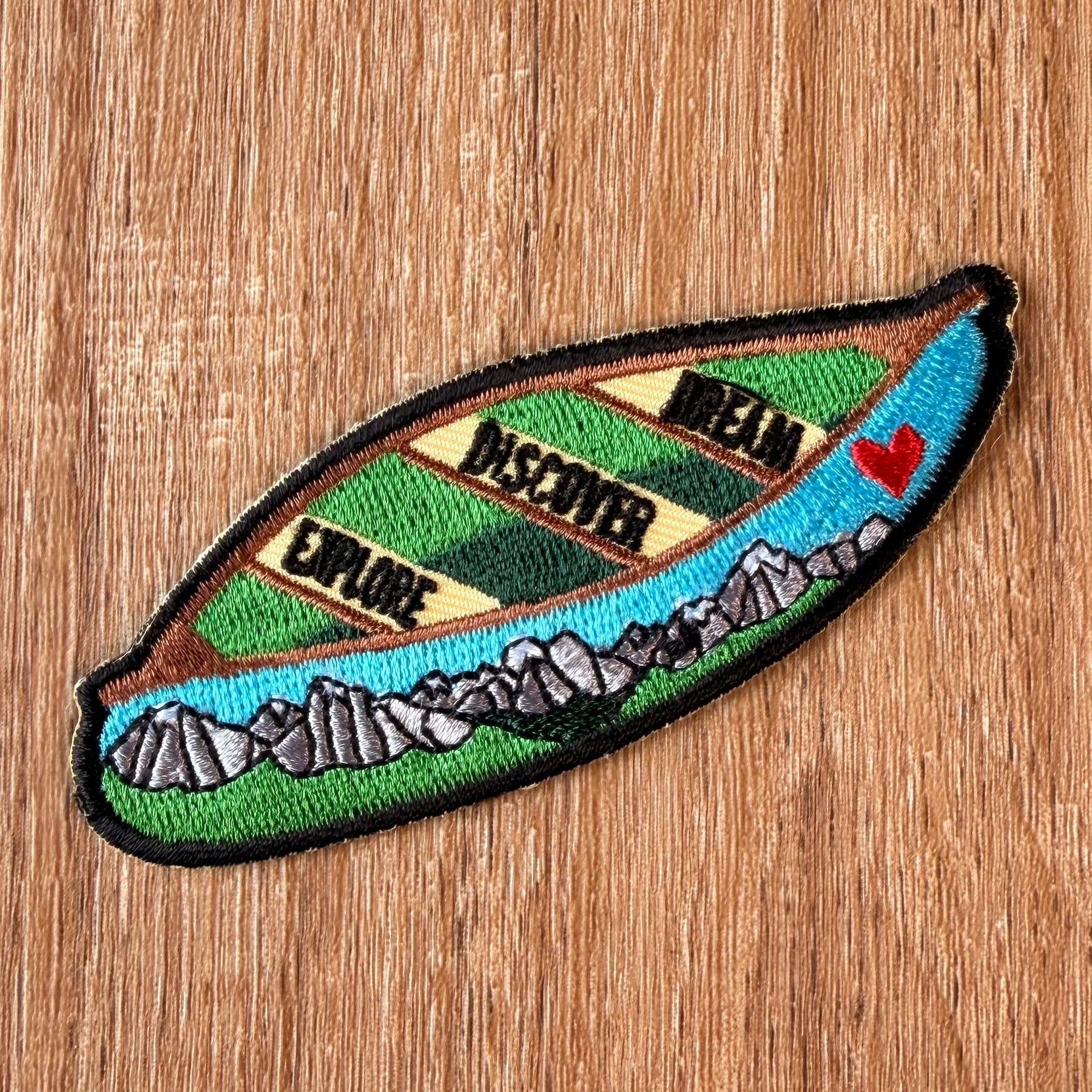 Canoe Embroidered Patch: Dream, Discover, Explore