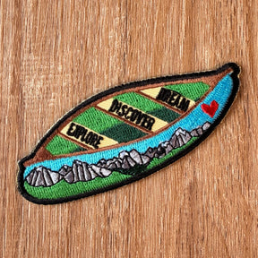 Canoe Embroidered Patch: Dream, Discover, Explore