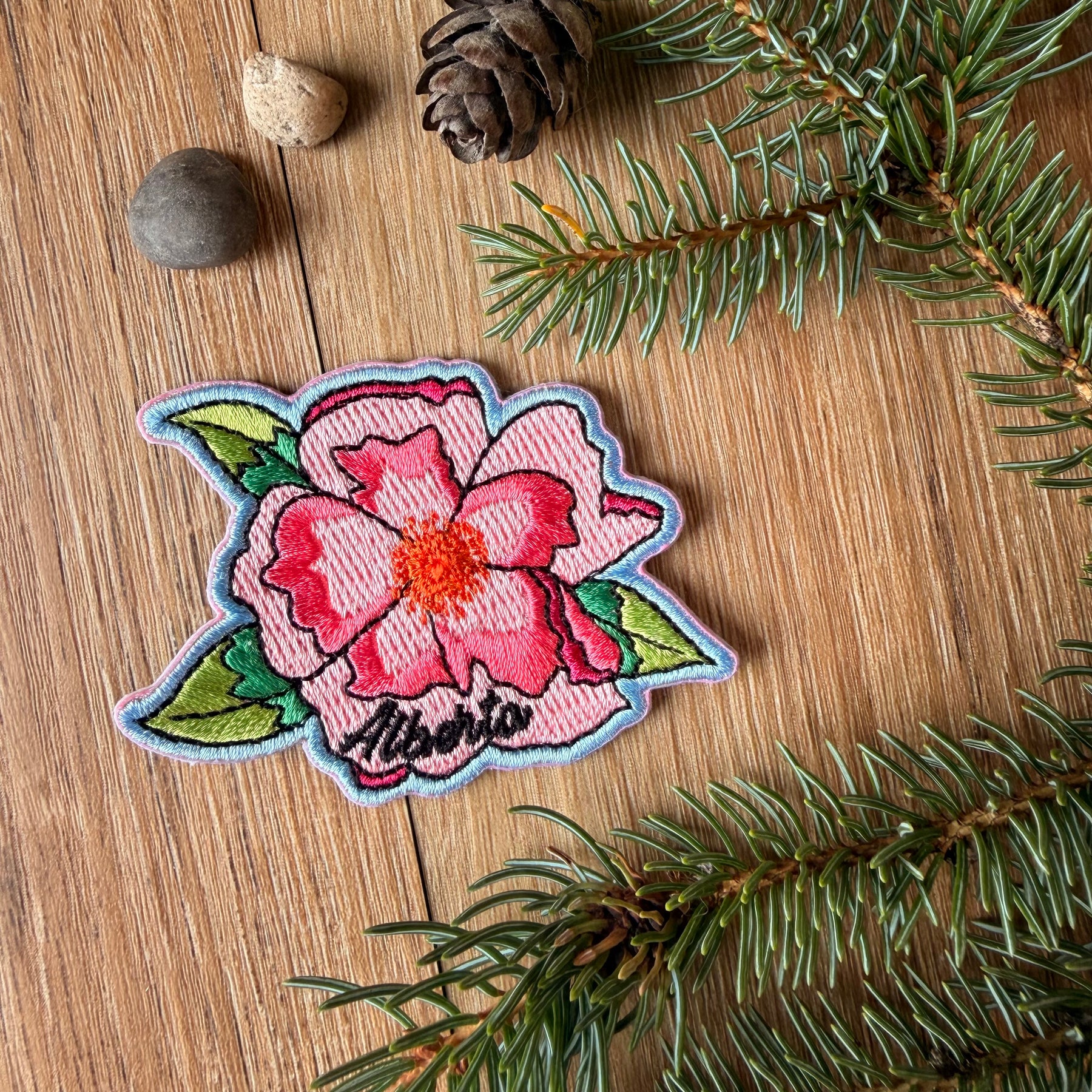 Alberta Wild Rose Embroidered Patch