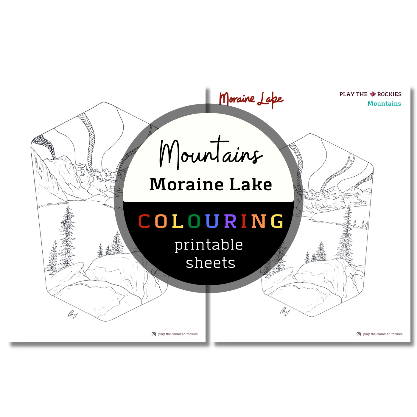 Mountains: Moraine Lake Colouring Sheets ⌲ Printable