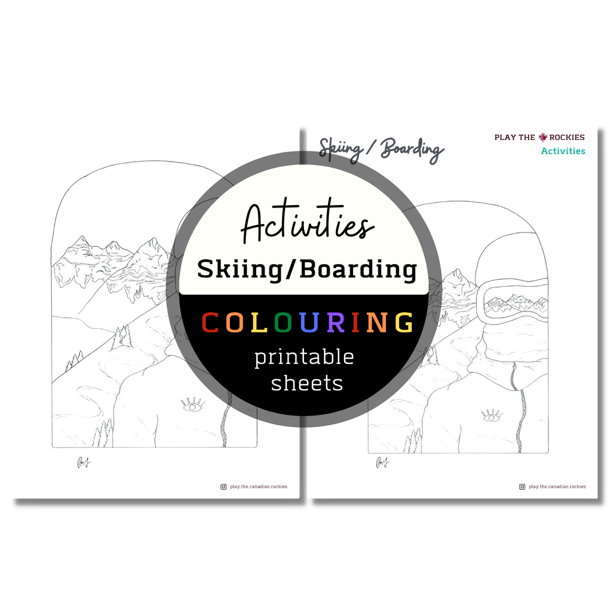 Activities: Skiing/ Boarding Colouring Sheets ⌲ Printable