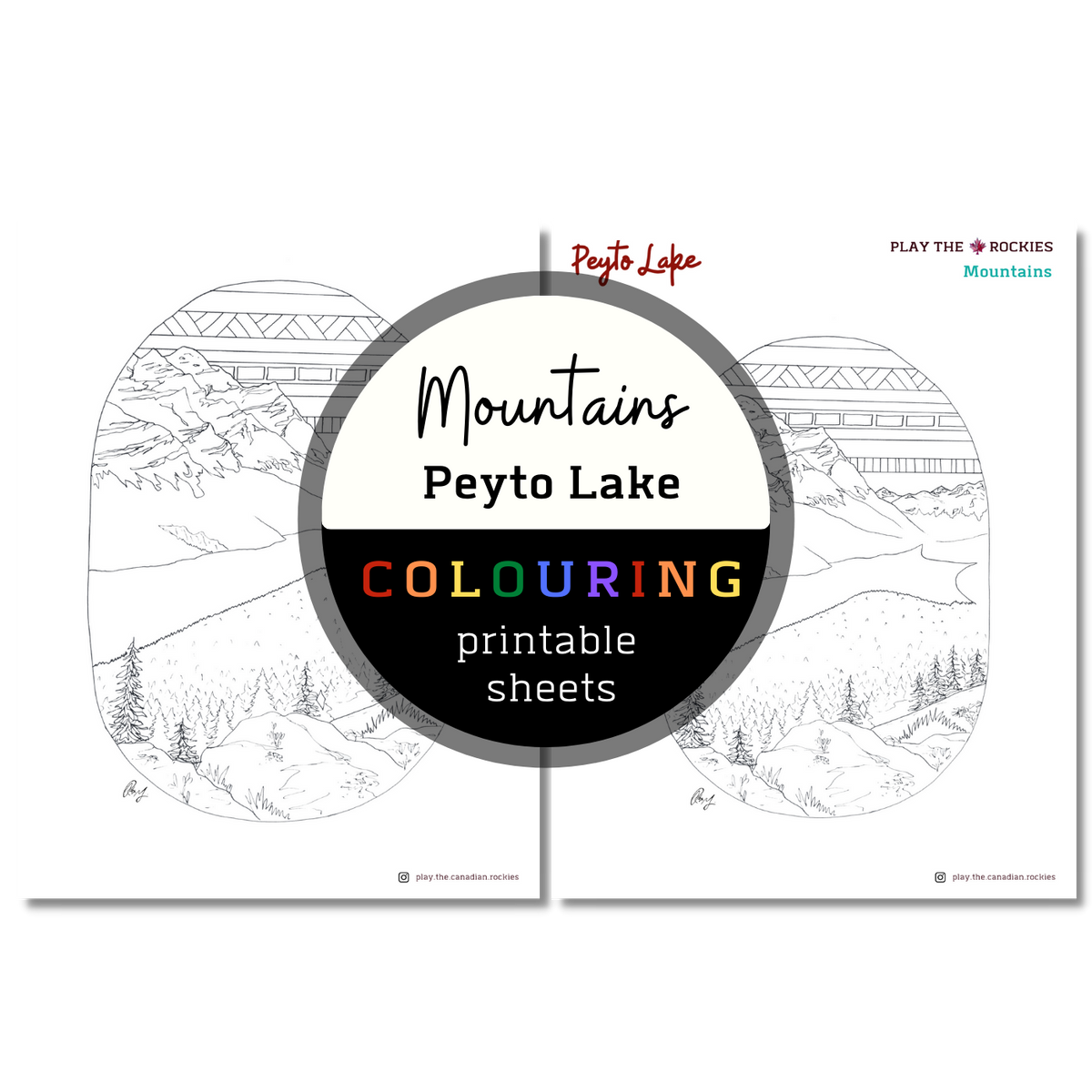 Mountains: Peyto Lake Colouring Sheets ⌲ Printable