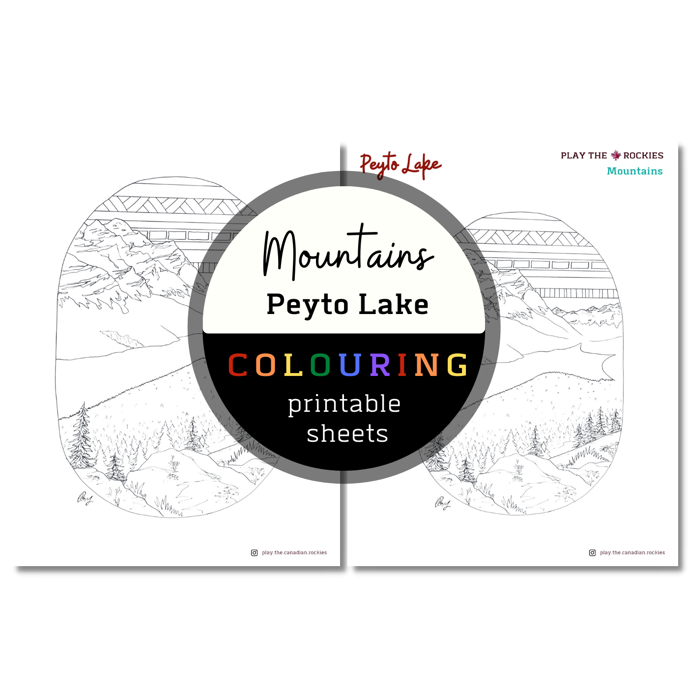 Mountains: Peyto Lake Colouring Sheets ⌲ Printable