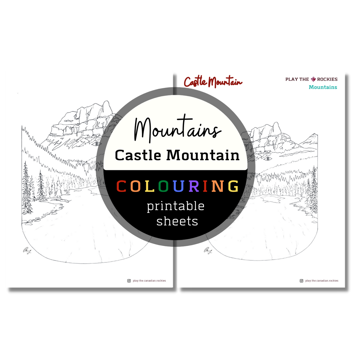 Mountains: Castle Mountain Colouring Sheets ⌲ Printable