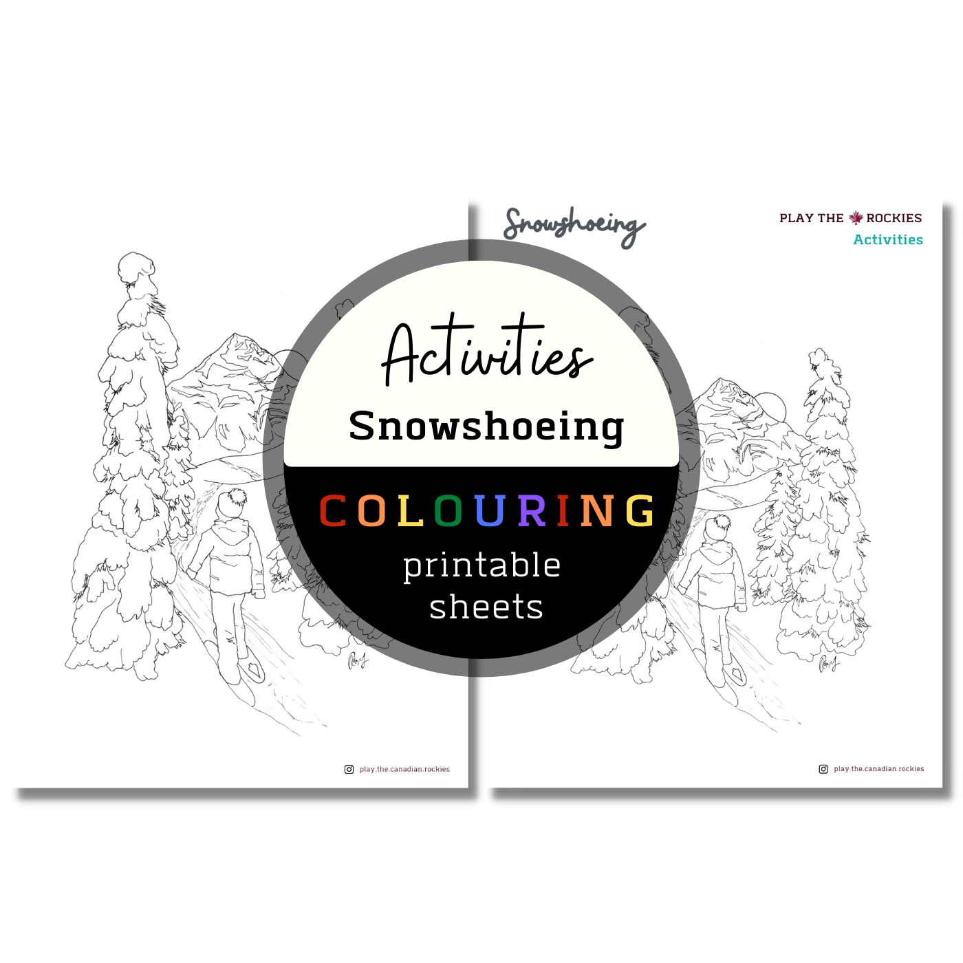Activities: Snowshoeing Colouring Sheets ⌲ Printable