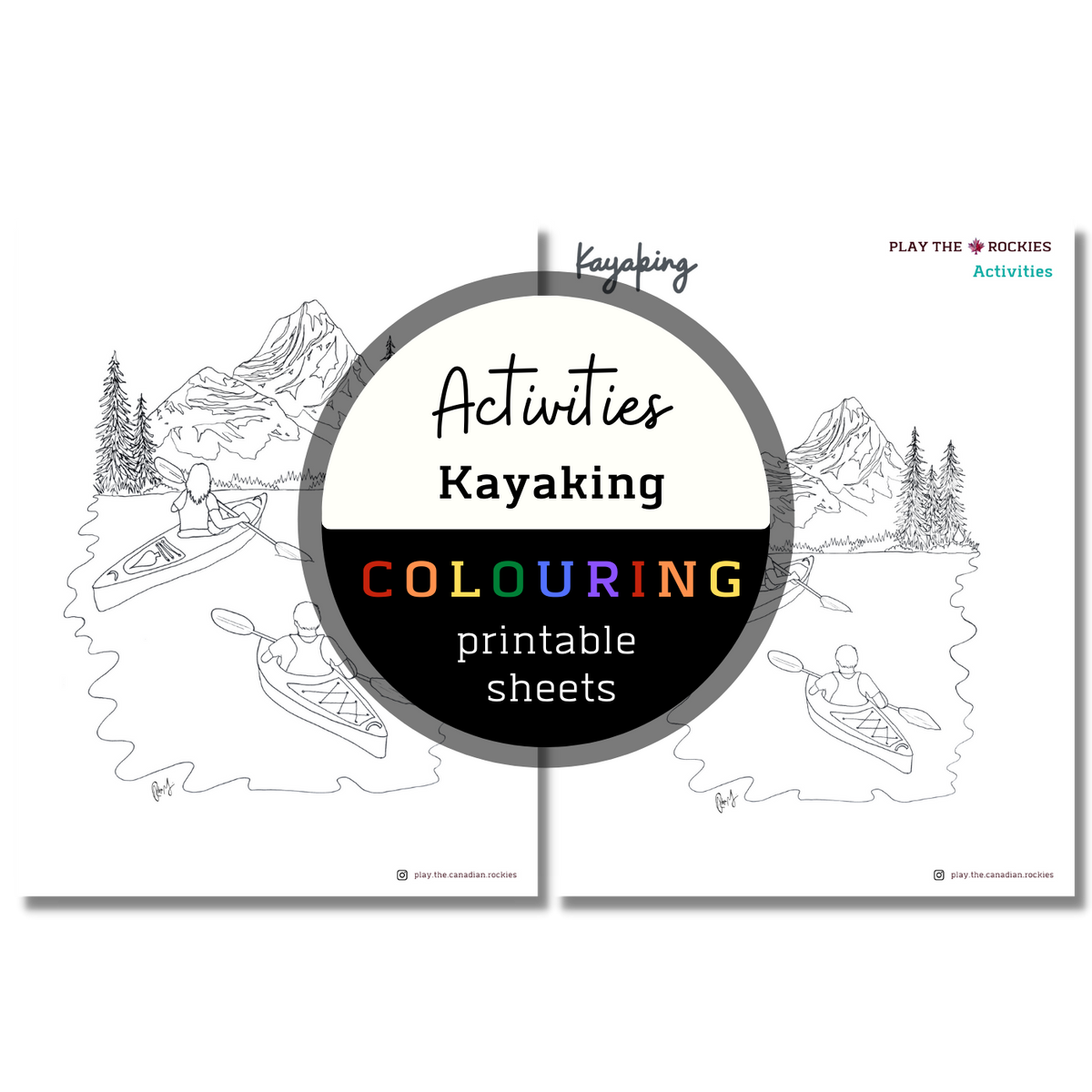 Activities: Kayaking Colouring Sheets ⌲ Printable